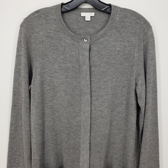 J. Jill Long Button Down Cardigan Sweater S Wool Blend Pockets Crew Neck Gray - Picture 4 of 9